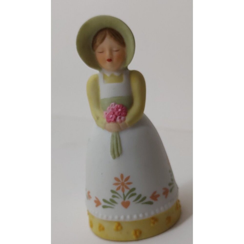 Avon 1986 Porcelain Bell: Country Girl with Bonnet & Flowers